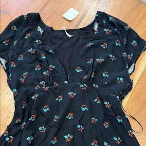 Free people dress Black with flowers nwt